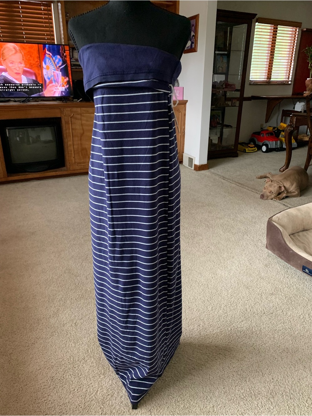 a new day Navy and White Striped Strapless Maxi Dress